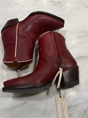 Tecovas Wine Red Leather Western Ankle Boots - Women's